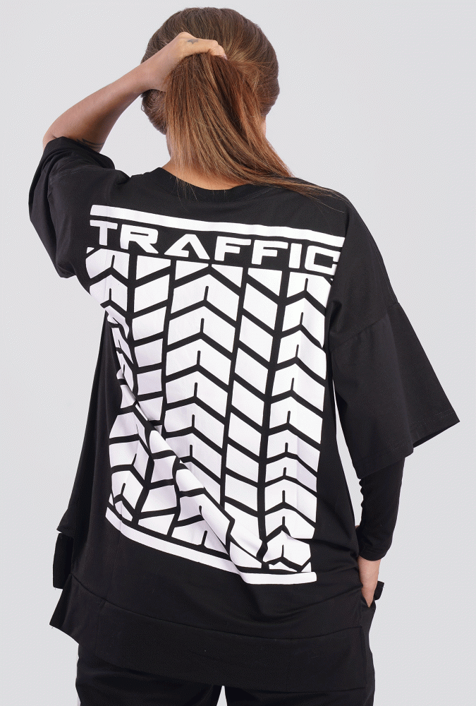 YGN TRAFFIC TYRE Design T-Shirt Black&White(Girl)